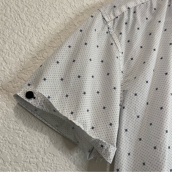Coastal Polka Dots Nautical Short Sleeve Slim Button Up Shirt Mens Size XL - Picture 4 of 11